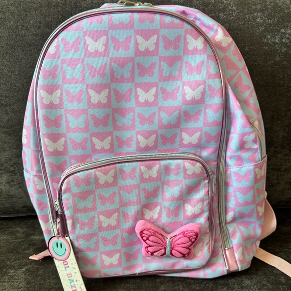 Danbar Pink/Blue Butterfly Backpack - Picture 1 of 5